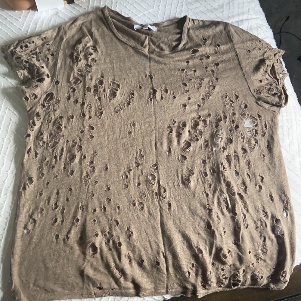 IRO Linen Distressed Clay Tee t-shirt top sheer - Picture 15 of 17
